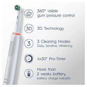 Oral-B PRO3 3300W Sähköhammasharja Sensitive Clean, 3 harjaustilaa