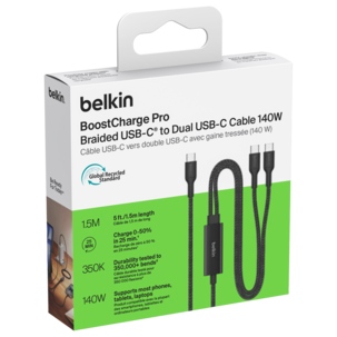 Belkin BoostCharge Pro USB-C, 2 x USB-C-kabel 140 W, 1,5 m