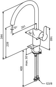 Damixa Core kjøkkenblander, vannbesparende med svingbar tut