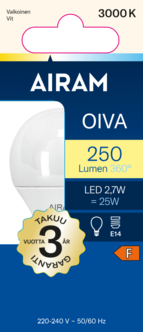 Airam Oiva LED-lamppu E14 2,7 W, lämpimän valkoinen