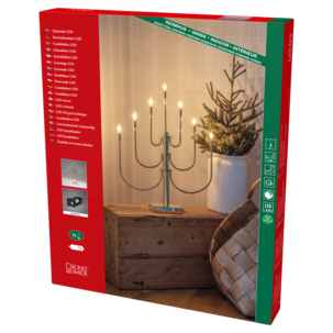 Lysestake messing LED 7-armet dimbar 55,5 cm Konstsmide
