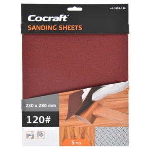 Cocraft sandpapir for tre og metall, 230 x 280 mm, 5-pakning