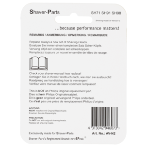 Skjærehode SH71/SH91/SH98 til Philips barbermaskin, 3-pakning
