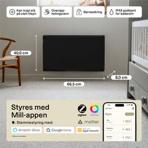 Mill Glass Smart WiFi element Gen. 4, svart, 700 W