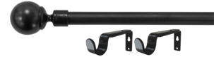 Gardinstang med endeknotter og veggfester, 120–210 cm