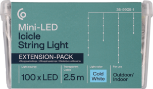 Mini LED Jääpuikkovalosarja, kylmä valkoinen, jatkosarja, 2,5 m