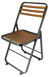 Cafeset utomhus, bord och 2 stolar, grön metall, trä