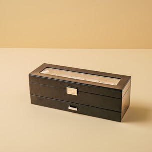 Klocklåda herr 6 klockor och tillbehör, konstläder