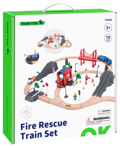 Tågbana i trä brandräddning, 70 delar, från 3 år