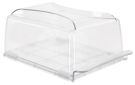 Juustokupu lasinkirkasta muovia