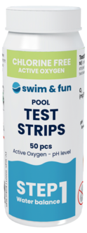 Swim & Fun teststrips til pH og aktivt oksygen, 50-pakning