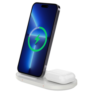 Trådløs 2-i-1 Qi2-lader, hvit