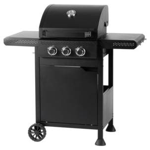Gasolgrill med 3 brännare, sidobord och grillvagn