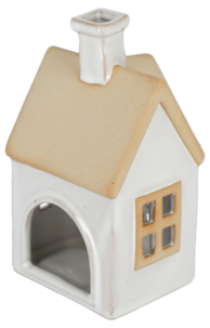 Lyshus i keramikk for telys, hvitt