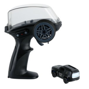 Liten fjernstyrt bil, svart med fjernkontroll, fra 6 år