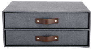 Lådförvaring med 2 lådor och läderhandtag, mörkgrå