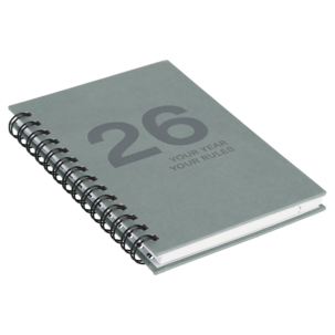 Ukekalender 2026 A6 spiralinnbundet, grå