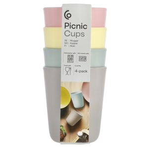 Plastmuggar 35 cl, olika färger, 4-pack