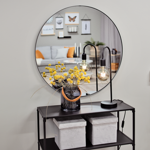 Stor rund spegel svart ram, 75 cm