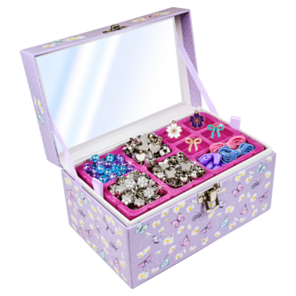 Smykkeskrin for barn med speil og perler, lilla