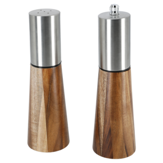 Saltbøsse og pepperkvern i tre, 17,5 cm