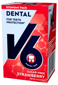 V6 Dental Care Strawberry tyggegummi sukkerfri, 70 g