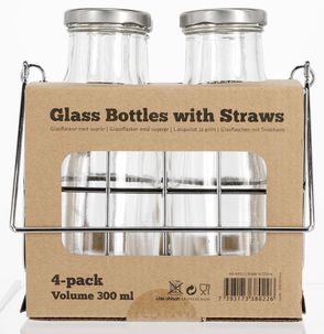 Lasipullot ja pillit, 4 kpl