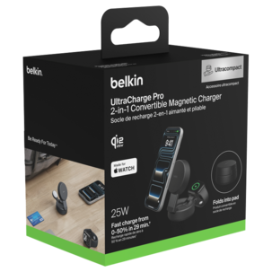 Belkin UltraCharge Pro 2 in 1 lader Qi2, 25 W