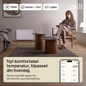 Mill Glass Smart WiFi Sähköpatteri Gen. 4, valkoinen, 700 W