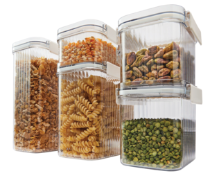 Plastburkar med lock stapelbara, 5-pack