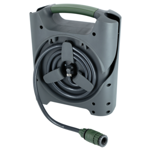 Portabel slangvinda med munstycke och 10 m vattenslang