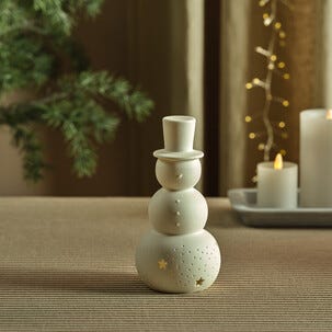 Snögubbe i keramik med LED och timer, 14,8 cm