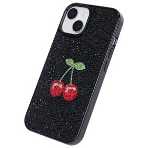 Exibel Glitter Cherry mobildeksel for iPhone 13/14/15/16e/17e, svart