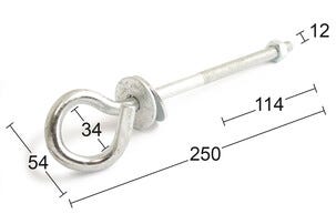 Habo Saparokoukku, galvanoitu keinukoukku, M12 x 250 mm