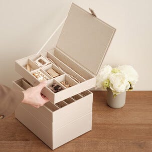 Smyckesförvaring, smyckesbricka med lock, stapelbar