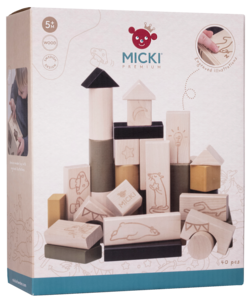 Micki Premium byggeklosser i tre, 40-pakning, fra 5 måneder