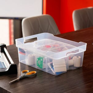 Förvaringslåda Modular plast med lock och fack, genomskinlig.