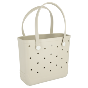Strandväska plast med hålmönster, beige