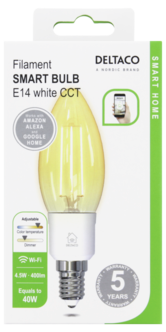 Deltaco Smart Home WiFi dimbar LED-filament E14 4,5 W