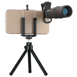 Teleobjektiv 18 x zoom och tripod till mobiltelefon 