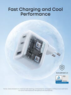 Anker Nano hurtiglader USB-C, 3 porter GaN 70 W, hvit