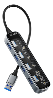 Deltaco USB-A hub med 4 portar, transparent, UH-736