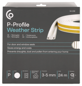 Tetningslist, P-profil hvit, 3–5 mm
