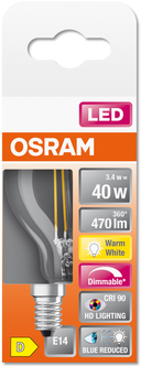 Dimbar klotlampa LED E14 Osram, varmvit