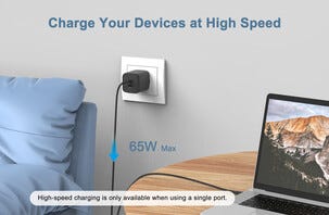 USB-C-laddare Dual Port GaN 65 W, 1 m kabel