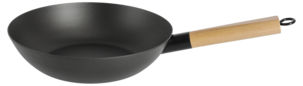 Wokpanna i kolstål med platt botten, 28 cm