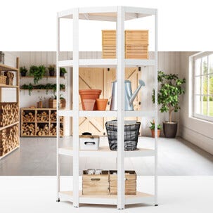 Hörnhylla metall för garage eller förråd, 5 hyllplan