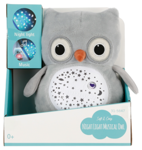 Kosedyr, ugle med nattlampe og musikk