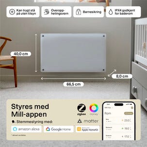 Mill Glass Smart WiFi Sähköpatteri Gen. 4, valkoinen, 700 W
