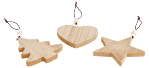 Juletrepynt i tre, 3-pakning